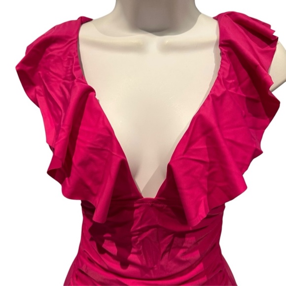 J. Crew Ruched Ruffle One-Piece Swimsuit Radiant Fuchsia Pink 24 New with Tag - Picture 5 of 14